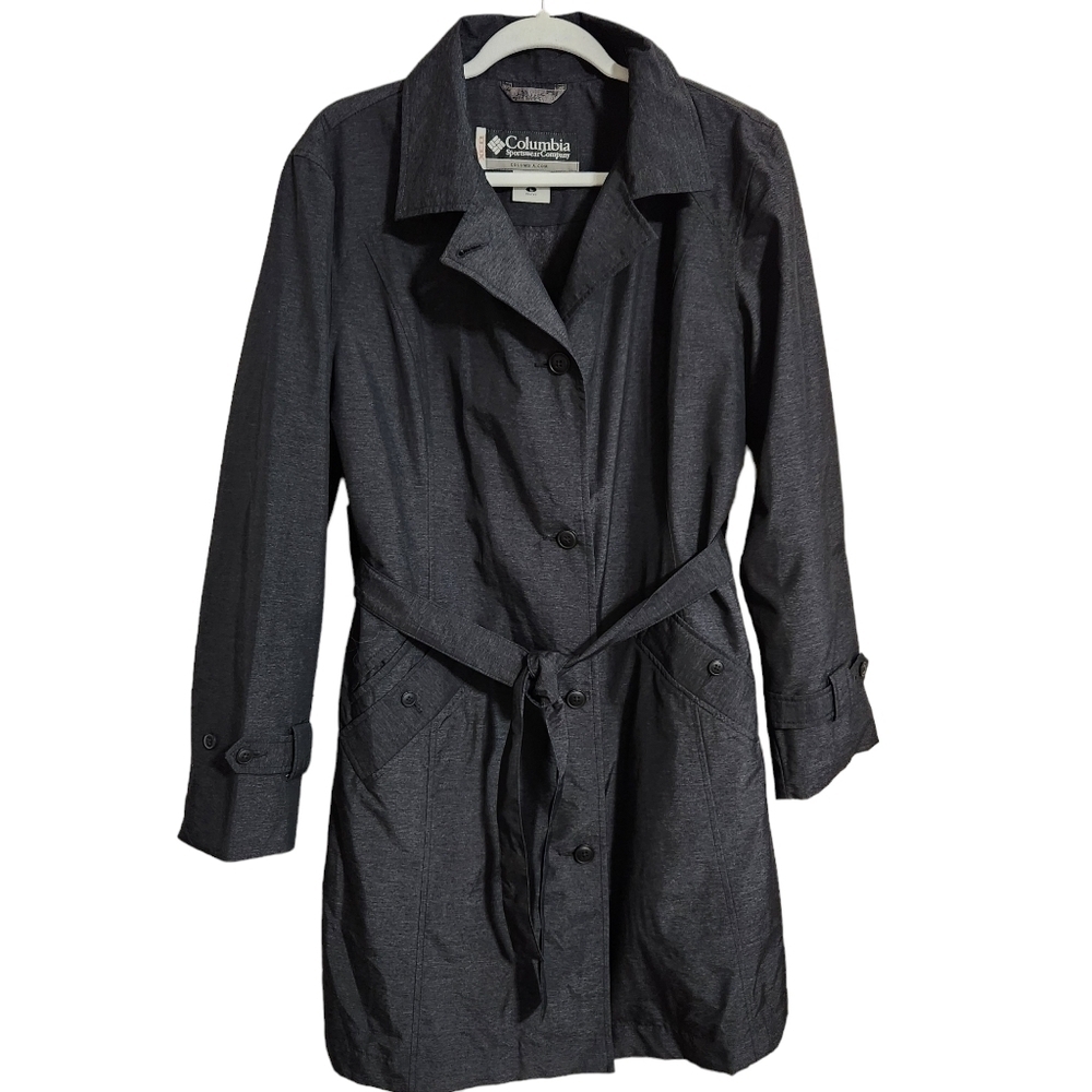 Columbia Trench Coat Women's Black Button Up, sz L